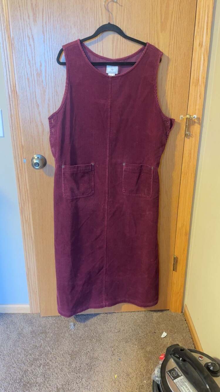Susan Bristol Casuals Burgundy Corduroy Pinafore Jumper Dress
